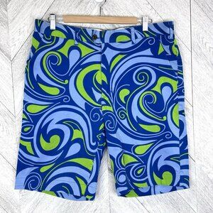 Loudmouth Golf Shorts Mens Size 38 Flat Front Chino Blue Geometric Print 11"